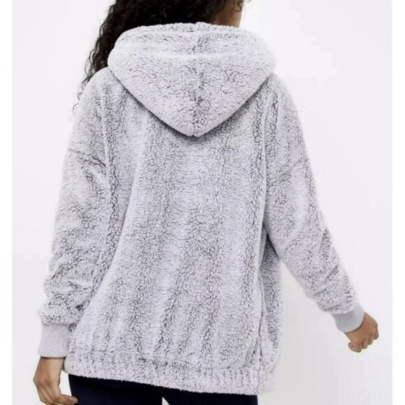 Lou & Grey for Loft Cozy Soft Gray Full Zip Oversized Teddy Bear Jacket Size S - Picture 3 of 13